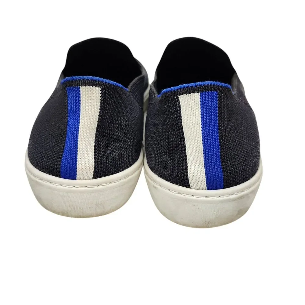 Rothy's The Original Slip On Sneaker Womens 9 Black Blue Stripe Casual Travel